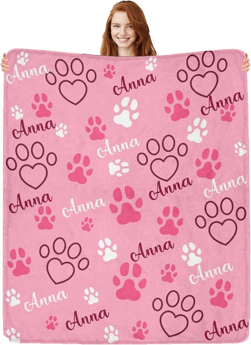 Artsadd Personalized Paw Print Dog Blanket With Pets Name, Custom Pet Name Blanket for Small Dogs, Flannel Puppy Blanket, Dog Memorial Gifts for Loss of Dog, Pet Loss Sympathy Remembrance Gifts - Image 1